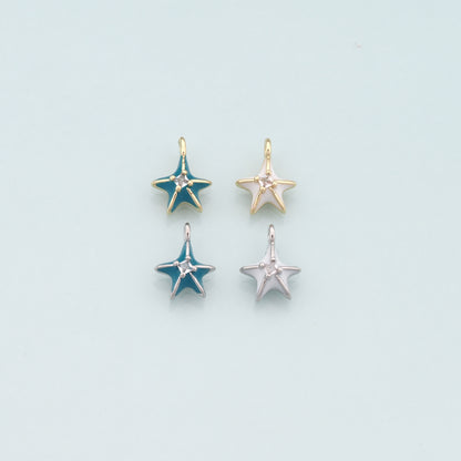 Gold Starfish Charms,18K Gold Filled Sea star Pendant,Enamel Starfish Charm Bracelet Necklace for DIY Jewelry Making Supply