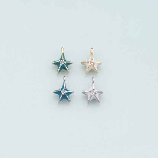 Gold Starfish Charms,18K Gold Filled Sea star Pendant,Enamel Starfish Charm Bracelet Necklace for DIY Jewelry Making Supply