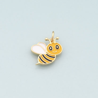 Gold Insect Charms,18K Gold Filled Bee Pendant,Enamel Bee Charm Bracelet Necklace for DIY Jewelry Making Supply