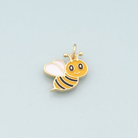 Gold Insect Charms,18K Gold Filled Bee Pendant,Enamel Bee Charm Bracelet Necklace for DIY Jewelry Making Supply