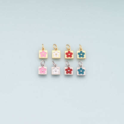 Gold Flower Charms,18K Gold Filled Flower Pendant,Enamel Flower Charm Bracelet Necklace for DIY Jewelry Making Supply