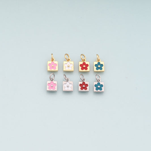 Gold Flower Charms,18K Gold Filled Flower Pendant,Enamel Flower Charm Bracelet Necklace for DIY Jewelry Making Supply
