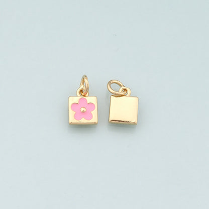 Gold Flower Charms,18K Gold Filled Flower Pendant,Enamel Flower Charm Bracelet Necklace for DIY Jewelry Making Supply