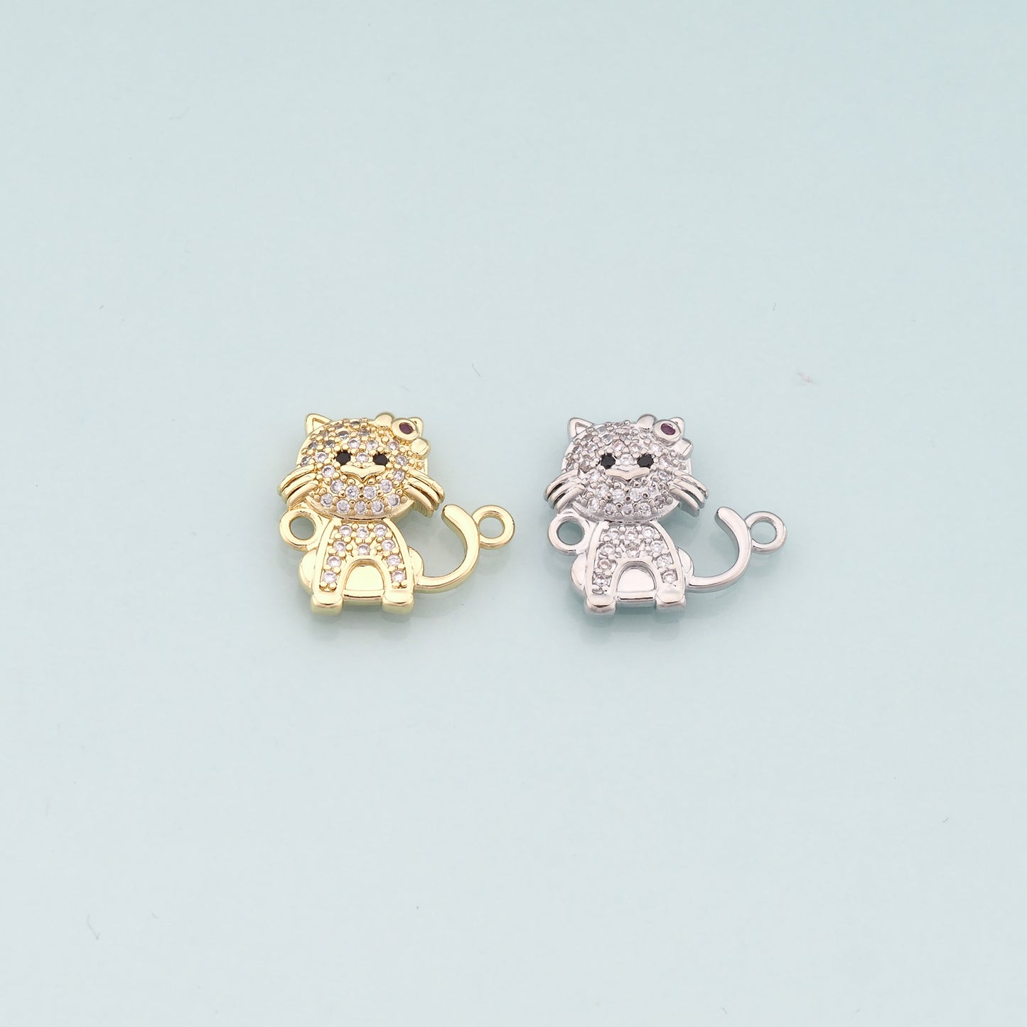 18K Gold Filled Cat Connector Charm,CZ Micro Pave Cat Charm Bracelet Necklace for DIY Jewelry Making Supply