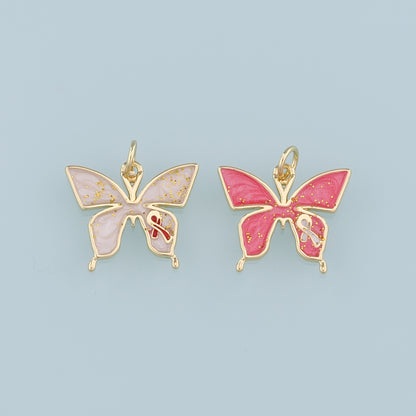18K Gold Filled Butterfly Pendant,Enamel Bow Charm Bracelet Necklace for DIY Jewelry Making Supply