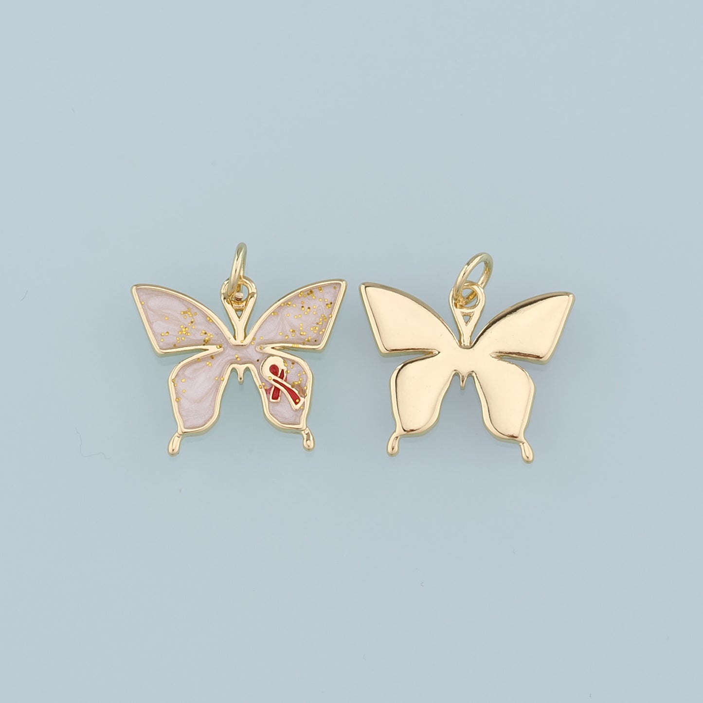 18K Gold Filled Butterfly Pendant,Enamel Bow Charm Bracelet Necklace for DIY Jewelry Making Supply