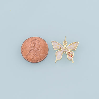 18K Gold Filled Butterfly Pendant,Enamel Bow Charm Bracelet Necklace for DIY Jewelry Making Supply