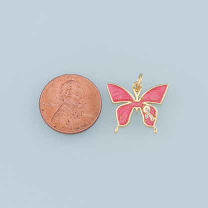18K Gold Filled Butterfly Pendant,Enamel Bow Charm Bracelet Necklace for DIY Jewelry Making Supply