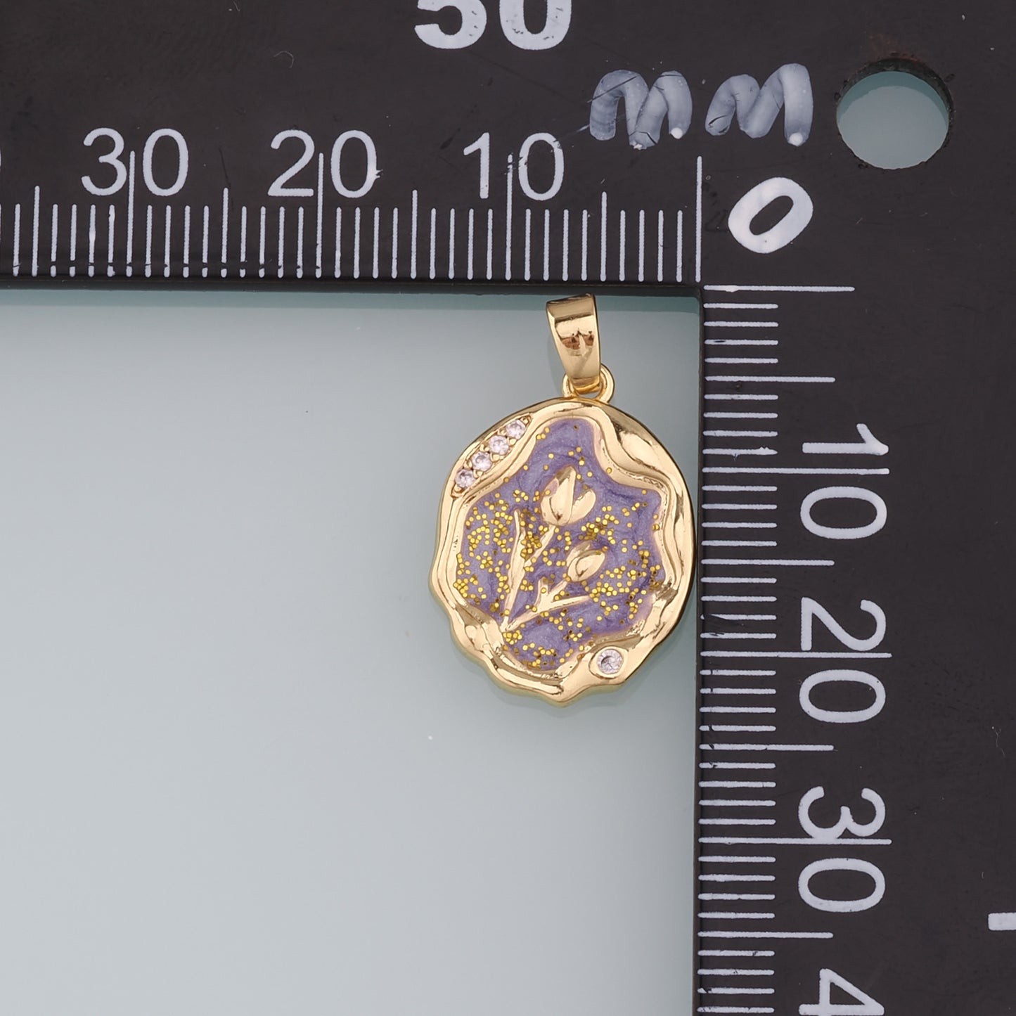 18K Gold Filled CZ Flower Pendant,Enamel Tulip Charm Bracelet Necklace for DIY Jewelry Making Supply