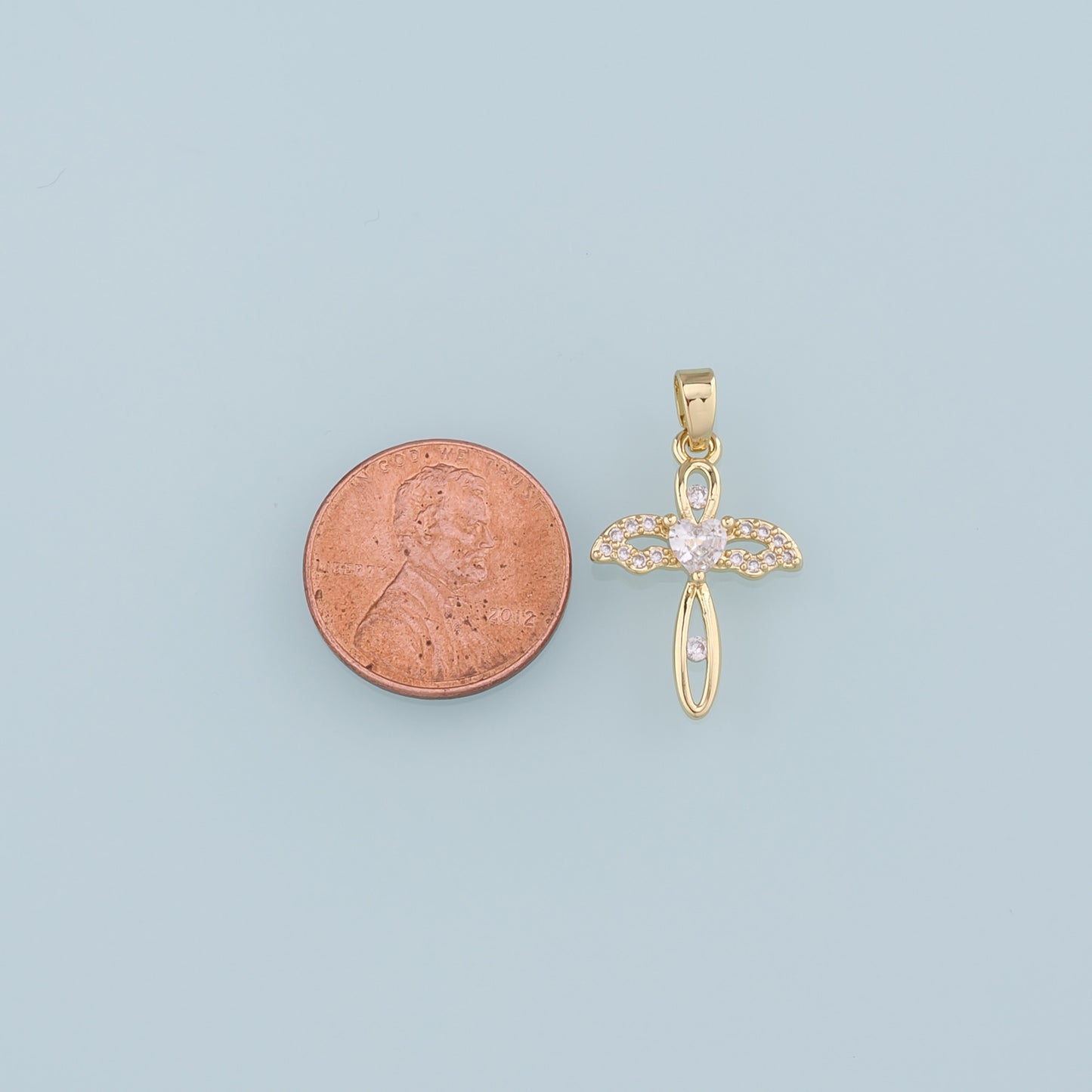Gold Cross Charms,18K Gold Filled Cross Wings Pendant,CZ Micro Pave  Religion Charm Bracelet Necklace for DIY Jewelry Making Supply
