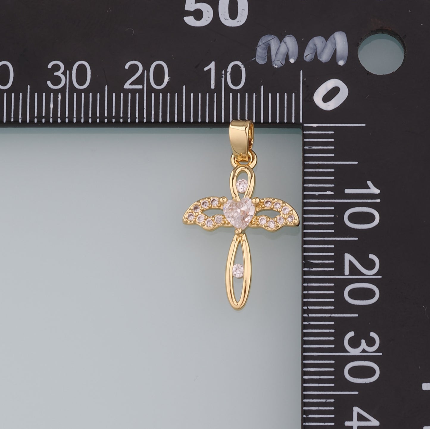 Gold Cross Charms,18K Gold Filled Cross Wings Pendant,CZ Micro Pave  Religion Charm Bracelet Necklace for DIY Jewelry Making Supply