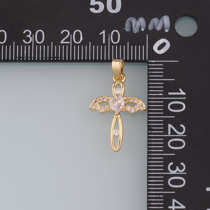 Gold Cross Charms,18K Gold Filled Cross Wings Pendant,CZ Micro Pave  Religion Charm Bracelet Necklace for DIY Jewelry Making Supply