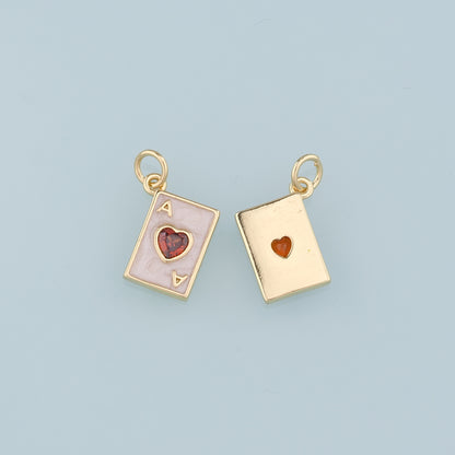 Gold Poker Charms,18K Gold Filled Poker Pendant,Enamel Playing Card Charm Bracelet Necklace for DIY Jewelry Making Supply