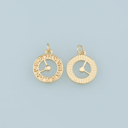 18K Gold Filled Clock Pendant,Clock Charm Bracelet Necklace for DIY Jewelry Making Supply