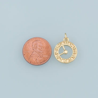 18K Gold Filled Clock Pendant,Clock Charm Bracelet Necklace for DIY Jewelry Making Supply