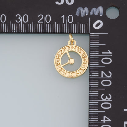 18K Gold Filled Clock Pendant,Clock Charm Bracelet Necklace for DIY Jewelry Making Supply
