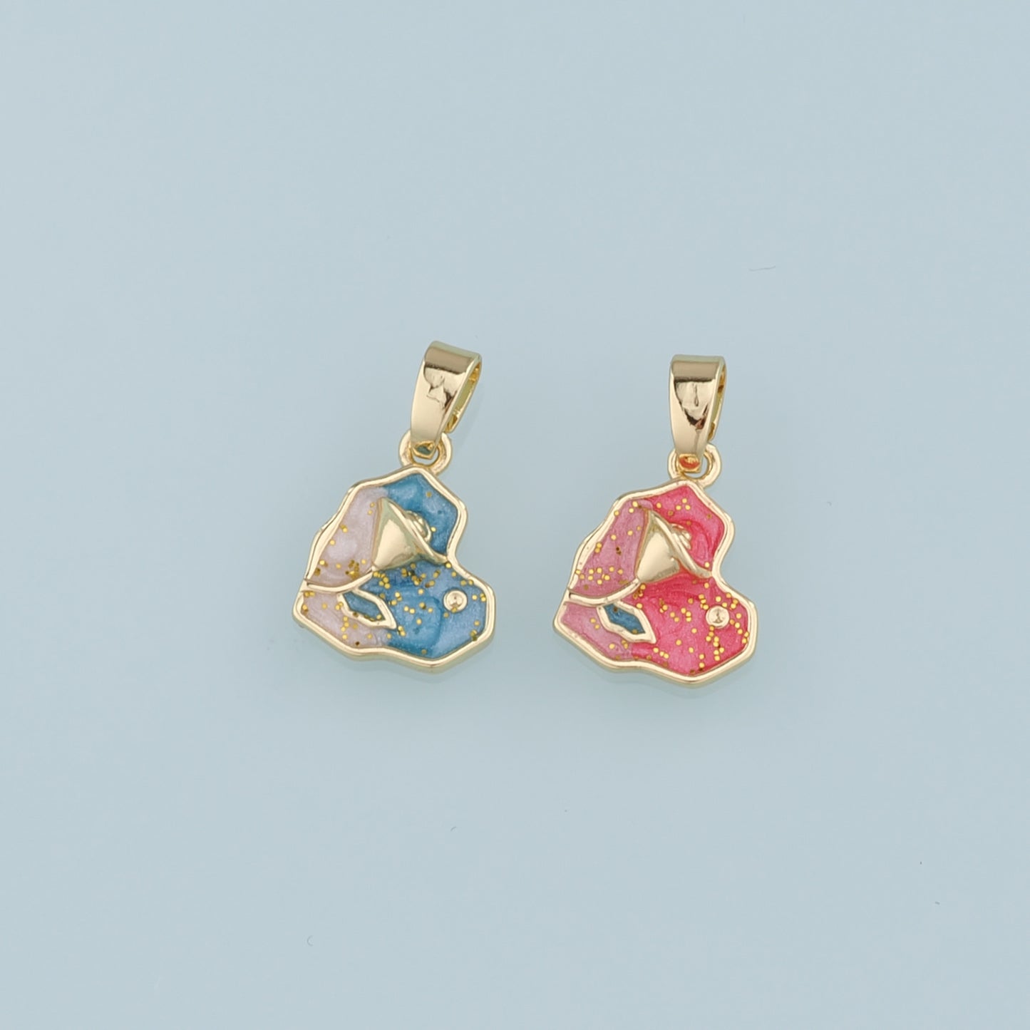 18K Gold Filled Heart Flower Pendant,Enamel Heart Charm Bracelet Necklace for DIY Jewelry Making Supply