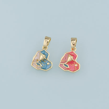 18K Gold Filled Heart Flower Pendant,Enamel Heart Charm Bracelet Necklace for DIY Jewelry Making Supply