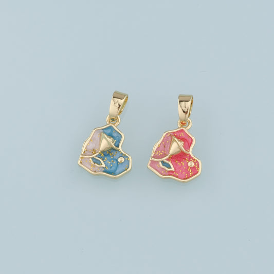 18K Gold Filled Heart Flower Pendant,Enamel Heart Charm Bracelet Necklace for DIY Jewelry Making Supply