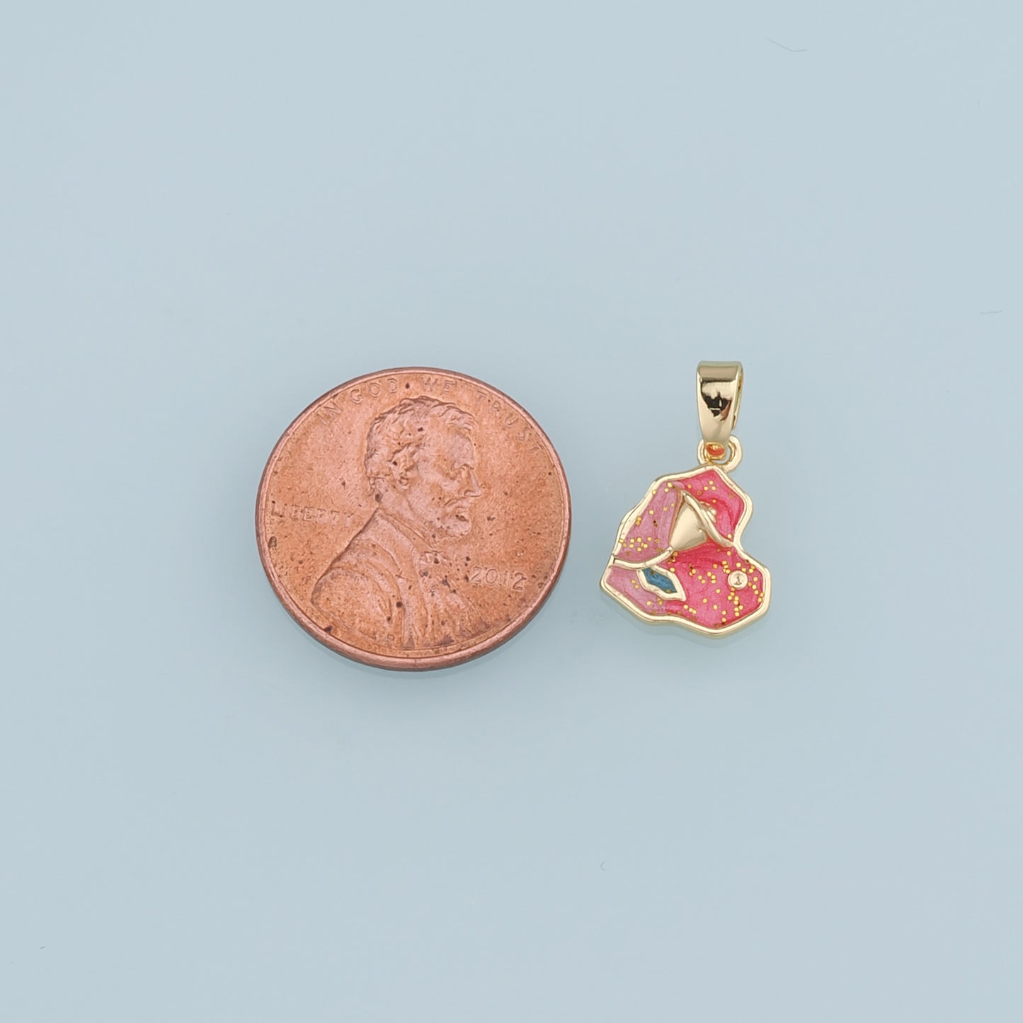 18K Gold Filled Heart Flower Pendant,Enamel Heart Charm Bracelet Necklace for DIY Jewelry Making Supply