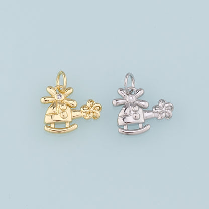 18K Gold Filled Helicopter Pendant,CZ Micro Pave Helicopter Charm Bracelet Necklace for DIY Jewelry Making Supply