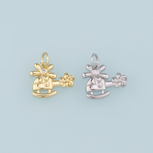 18K Gold Filled Helicopter Pendant,CZ Micro Pave Helicopter Charm Bracelet Necklace for DIY Jewelry Making Supply