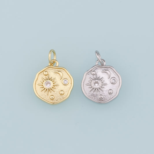 18K Gold Filled Sun Moon Pendant,CZ Celestial Charm Bracelet Necklace for DIY Jewelry Making Supply