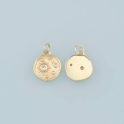 18K Gold Filled Sun Moon Pendant,CZ Celestial Charm Bracelet Necklace for DIY Jewelry Making Supply
