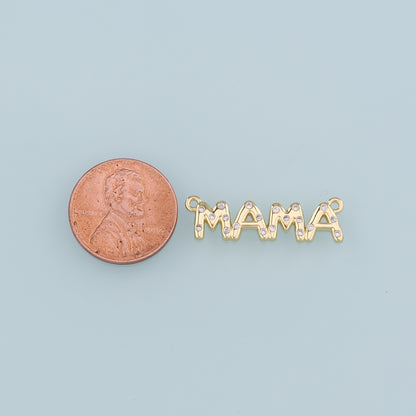 Gold Connector Charm,18K Gold Filled Mama Pendant,CZ Mama Charm Bracelet Necklace for DIY Jewelry Making Supply