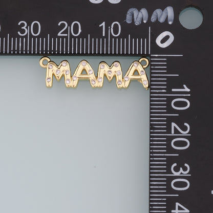 Gold Connector Charm,18K Gold Filled Mama Pendant,CZ Mama Charm Bracelet Necklace for DIY Jewelry Making Supply