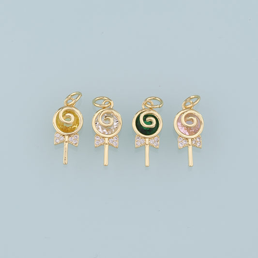 Gold Lollipop Charms,18K Gold Filled Enamel Lollipop Pendant,Candy Charm Bracelet Necklace for DIY Jewelry Making Supply