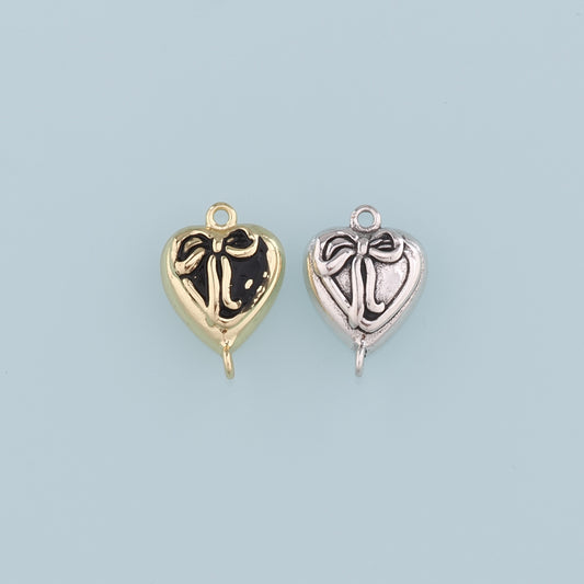 Gold Connector Charm,18K Gold Filled Retro Heart Bow Pendant,Enamel Heart Charm Bracelet Necklace for DIY Jewelry Making Supply
