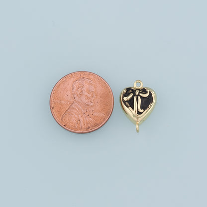 Gold Connector Charm,18K Gold Filled Retro Heart Bow Pendant,Enamel Heart Charm Bracelet Necklace for DIY Jewelry Making Supply