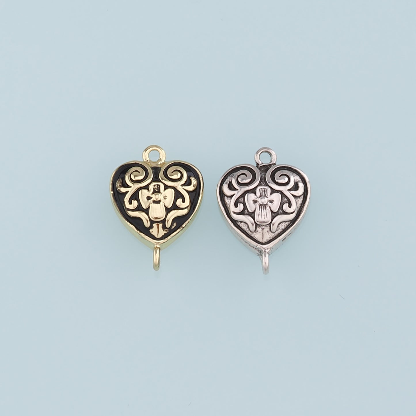 Gold Connector Charm,18K Gold Filled Retro Heart Cross Pendant,Enamel Heart Charm Bracelet Necklace for DIY Jewelry Making Supply