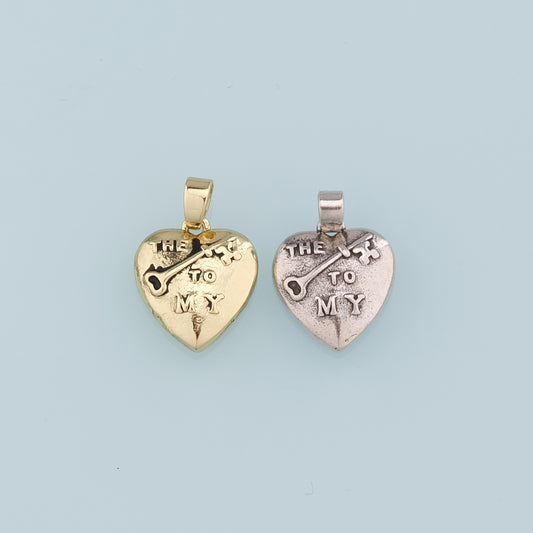 18K Gold Filled Retro Heart Key Pendant,Heart Charm Bracelet Necklace for DIY Jewelry Making Supply