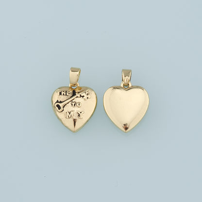 18K Gold Filled Retro Heart Key Pendant,Heart Charm Bracelet Necklace for DIY Jewelry Making Supply