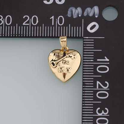18K Gold Filled Retro Heart Key Pendant,Heart Charm Bracelet Necklace for DIY Jewelry Making Supply