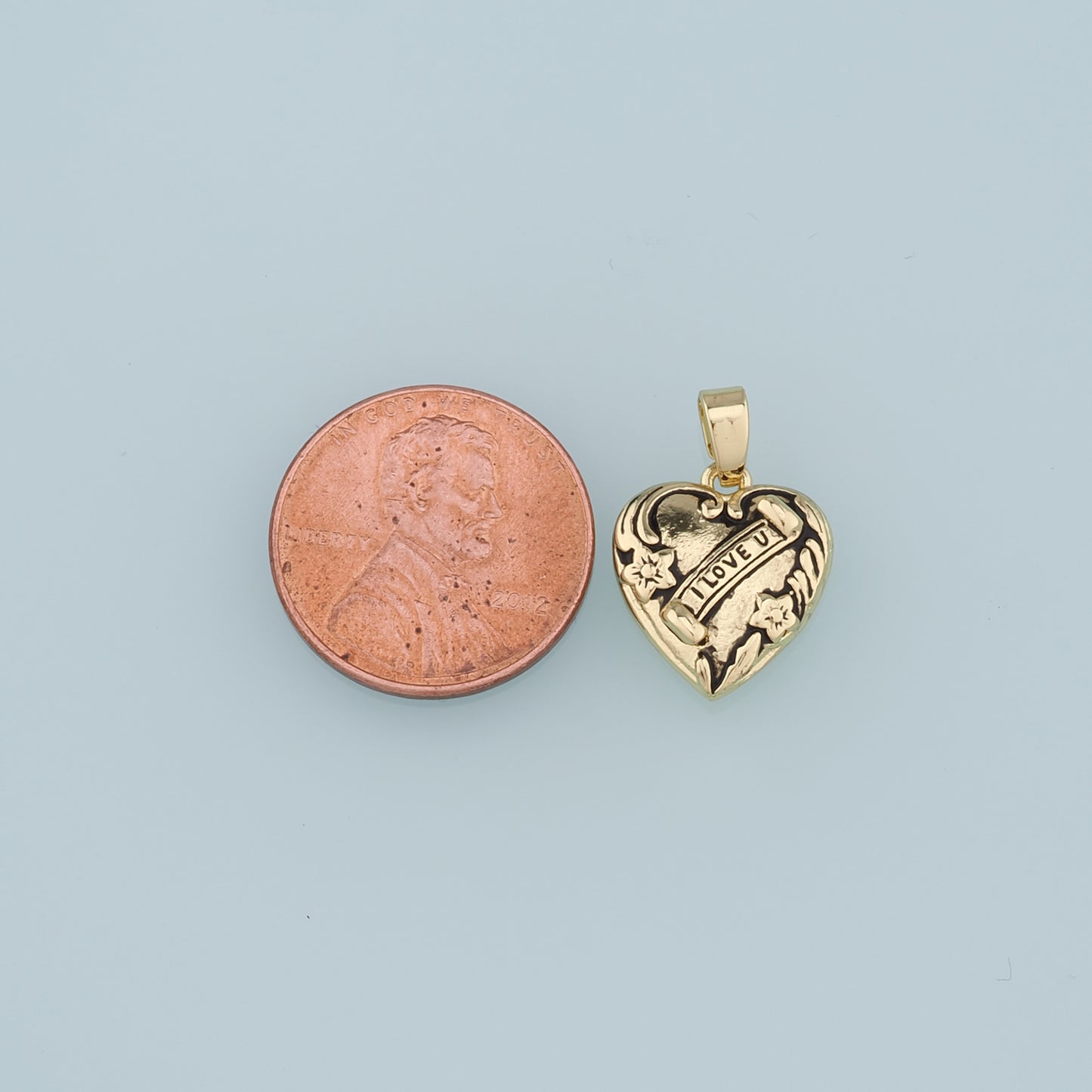 18K Gold Filled Retro Heart Pendant,I Love U Charm Bracelet Necklace for DIY Jewelry Making Supply