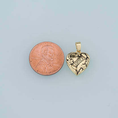 18K Gold Filled Retro Heart Pendant,I Love U Charm Bracelet Necklace for DIY Jewelry Making Supply