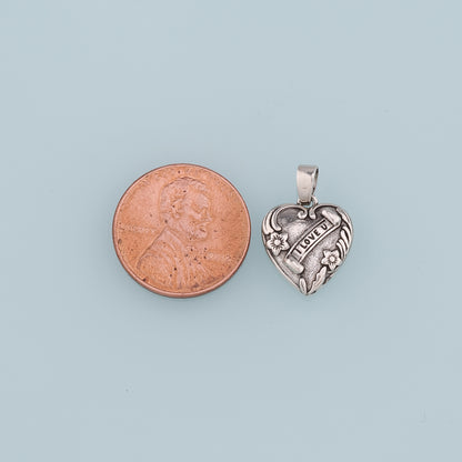 18K Gold Filled Retro Heart Pendant,I Love U Charm Bracelet Necklace for DIY Jewelry Making Supply