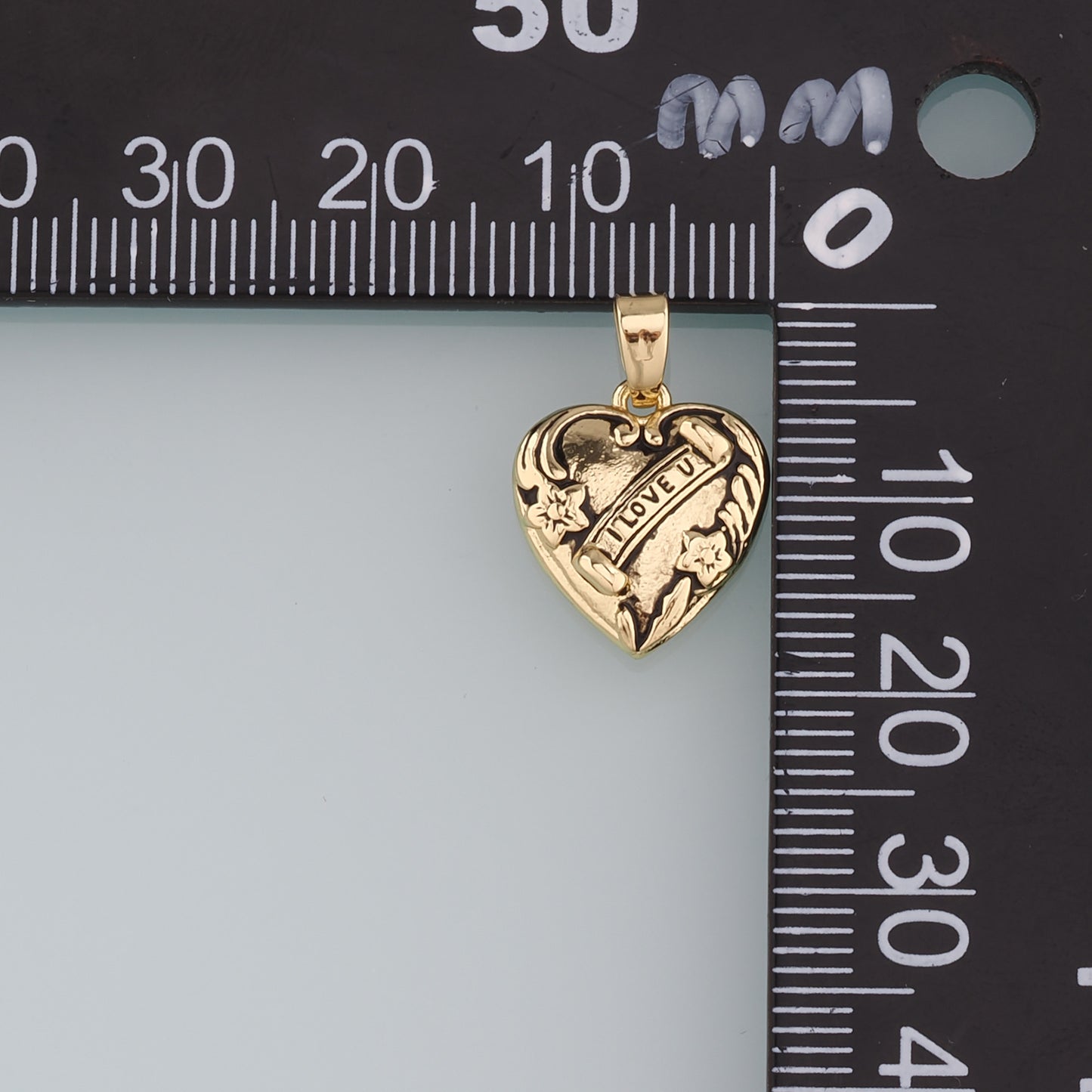 18K Gold Filled Retro Heart Pendant,I Love U Charm Bracelet Necklace for DIY Jewelry Making Supply