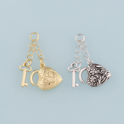 Gold Key Lock Charms,18K Gold Filled Retro Heart Lock Pendant,Key Charm Bracelet Necklace for DIY Jewelry Making Supply