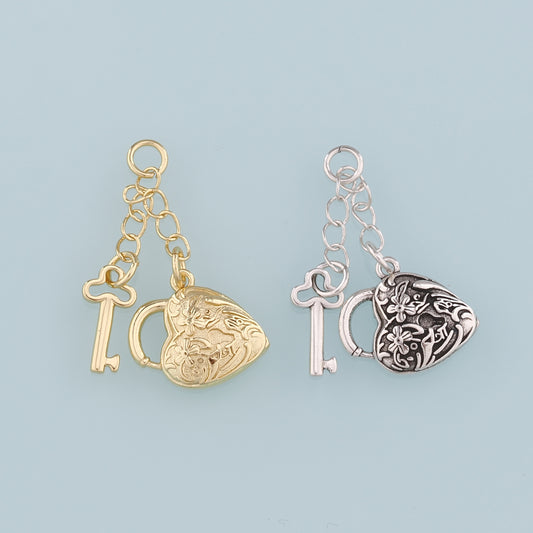 Gold Key Lock Charms,18K Gold Filled Retro Heart Lock Pendant,Key Charm Bracelet Necklace for DIY Jewelry Making Supply