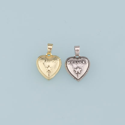 18K Gold Filled Retro Heart Pendant,Star Charm Bracelet Necklace for DIY Jewelry Making Supply