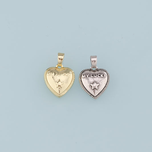 18K Gold Filled Retro Heart Pendant,Star Charm Bracelet Necklace for DIY Jewelry Making Supply