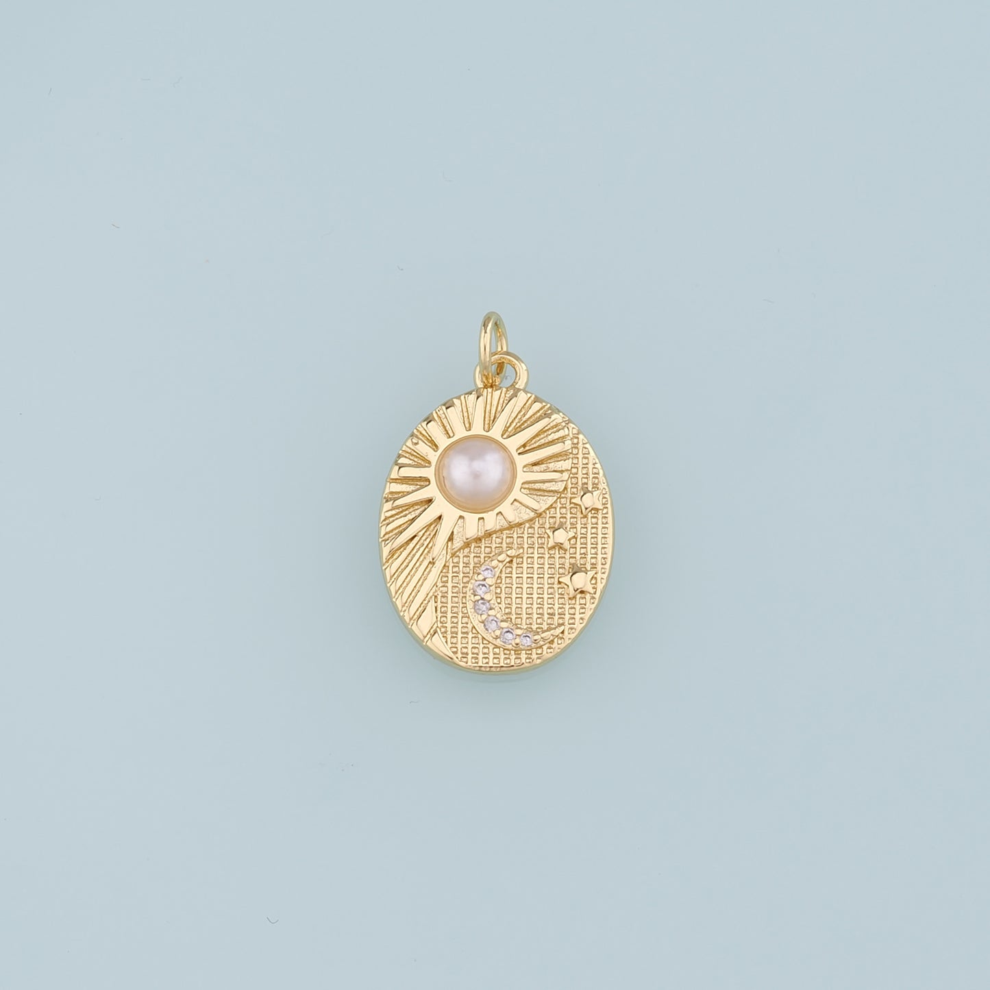 Gold Sun Charm,18K Gold Filled Pearl Sun Moon Pendant,CZ Celestial Charm Bracelet Necklace for DIY Jewelry Making Supply