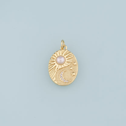 Gold Sun Charm,18K Gold Filled Pearl Sun Moon Pendant,CZ Celestial Charm Bracelet Necklace for DIY Jewelry Making Supply
