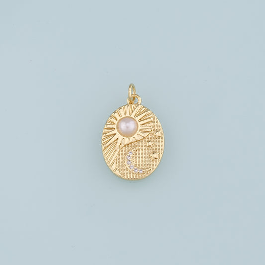 Gold Sun Charm,18K Gold Filled Pearl Sun Moon Pendant,CZ Celestial Charm Bracelet Necklace for DIY Jewelry Making Supply