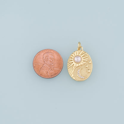 Gold Sun Charm,18K Gold Filled Pearl Sun Moon Pendant,CZ Celestial Charm Bracelet Necklace for DIY Jewelry Making Supply
