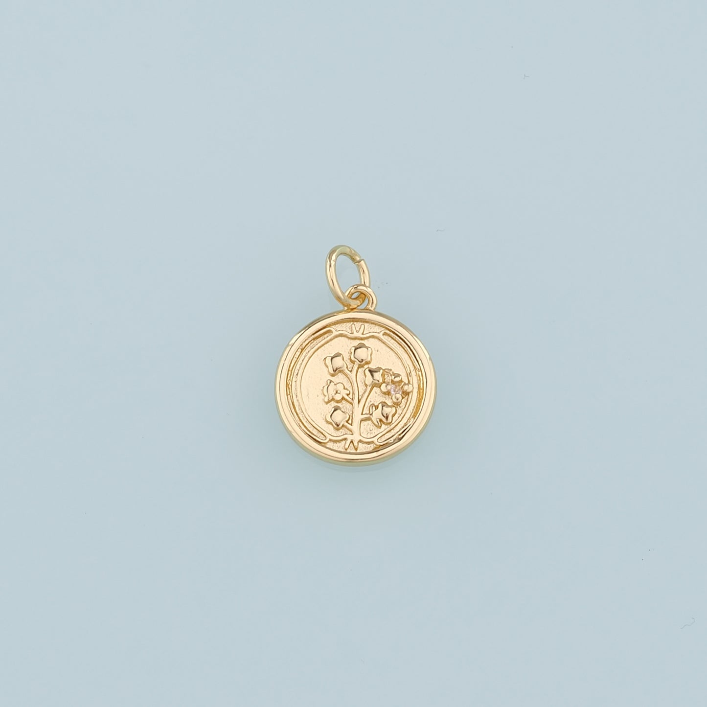 18K Gold Filled Round Flower Pendant,Flower Charm Bracelet Necklace for DIY Jewelry Making Supply
